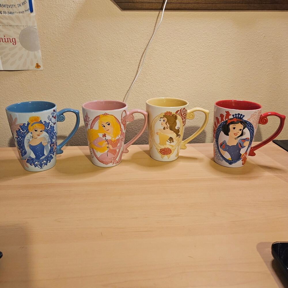 Disney Princess Coffee Mug Set of 4 Cinderella Aurora Belle Snow White